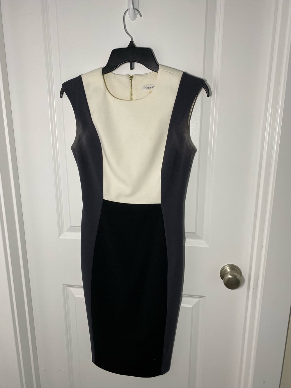 Calvin Klein Cream, Charcoal & Black Colorblock Midi Sheath Dress